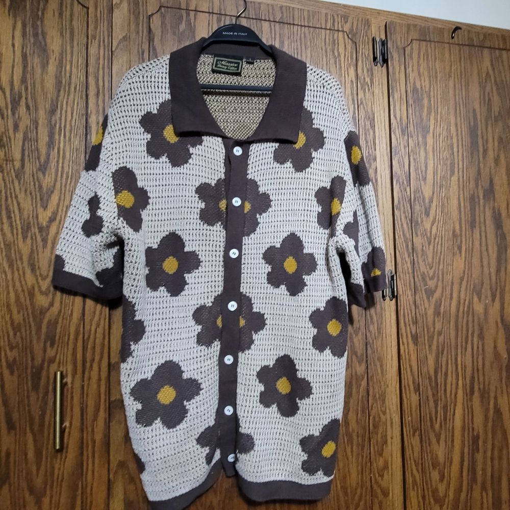 Classic Brown Floral Cardigan Sweater